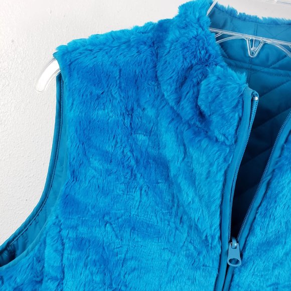 Women's Turquoise Lined Faux Fur Full Zip Inner Outer Pockets Jacket Coat Vest - Picture 3 of 12